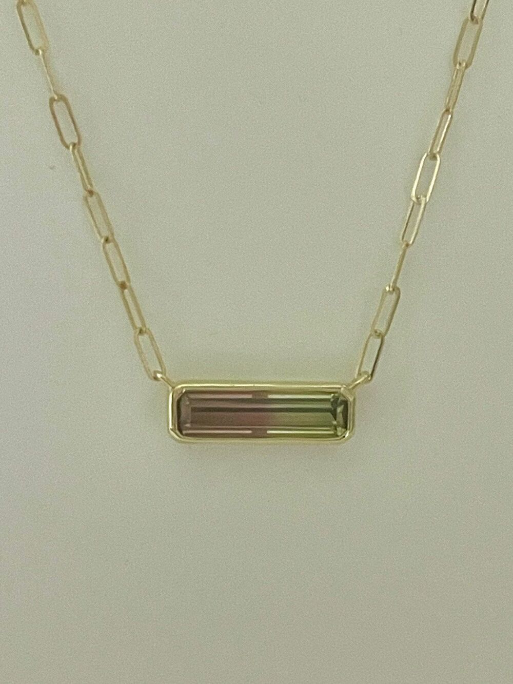 Bicolor Tourmaline Necklace 2.33ct Natural Emerald Cut 14K Yellow Gold